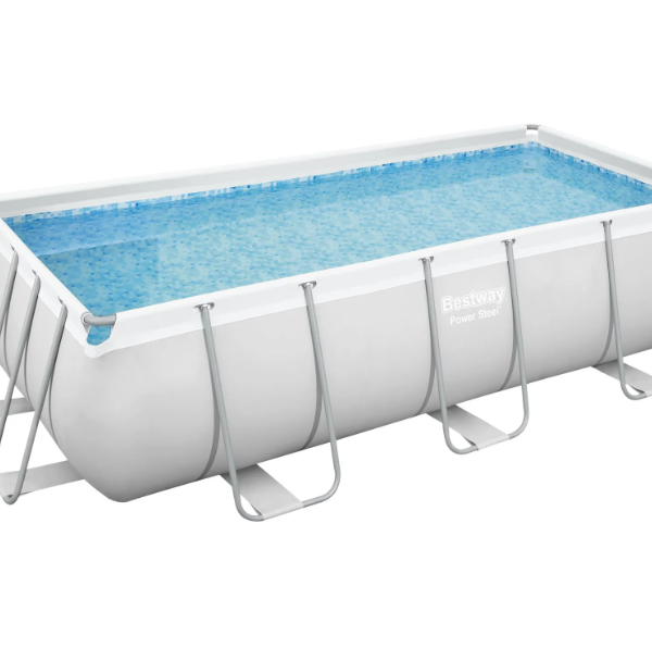 KIT Piscine Hors Sol Rectangle Power Steel BESTWAY - Gris Clair - 404x 201 x 100cm