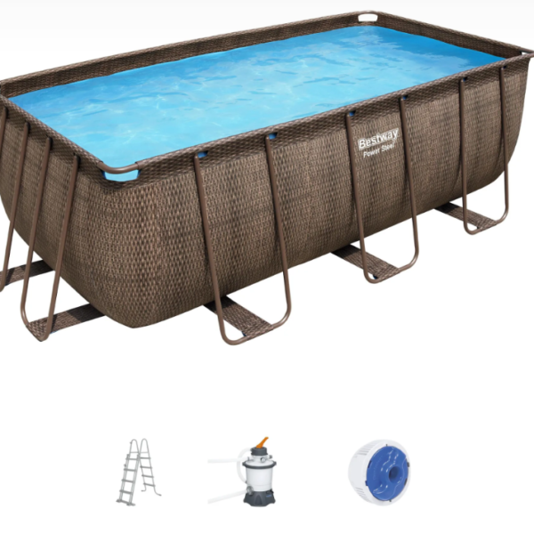 KIT Piscine Hors Sol Rectangle Power Steel BESTWAY - Rotin Marron -412 x 201 x 122 cm
