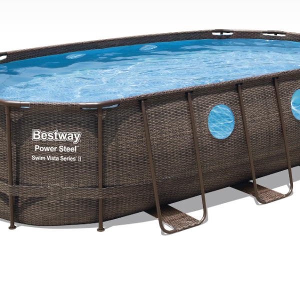 KIT Piscine Hors Sol Ovale Power Steel Swim Vista BESTWAY - Motif Rotin - 549 x 274 x 122 cm