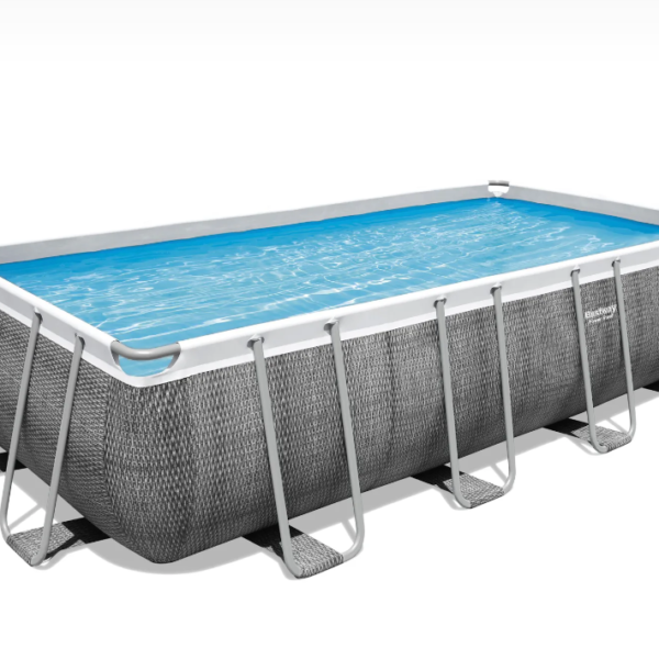 KIT Piscine Hors Sol Rectangle Power Steel BESTWAY - Rotin Gris - 488 x 244 x 122 cm