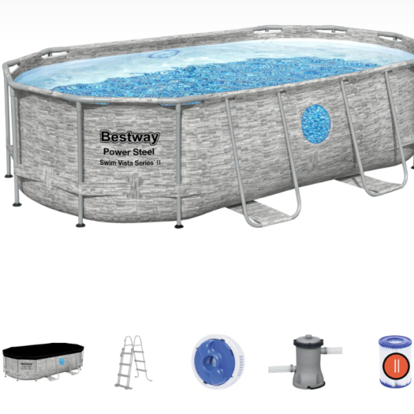 KIT Piscine Hors Sol Ovale Power Steel Swim Vista Pierres BESTWAY 427x250x100cm