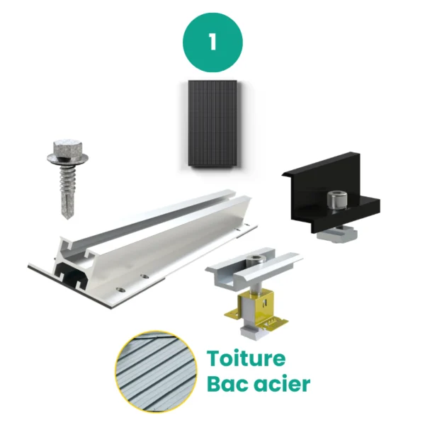 Kit de fixation bac acier – JORIS – 1 X 1 panneau en portrait ou paysage