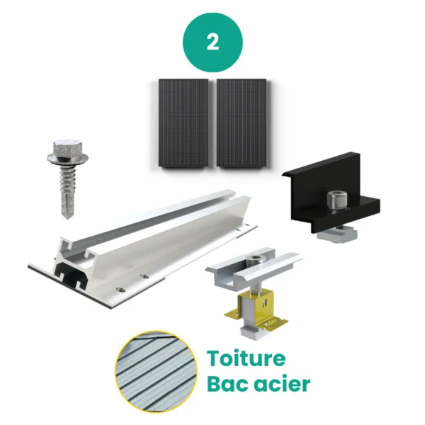 Kit de fixation bac acier – JORIS – 1 X 2 panneaux en portrait ou paysage