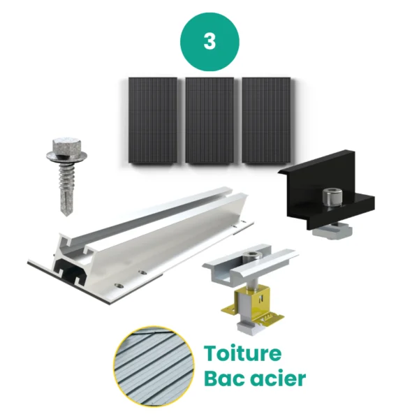 Kit de fixation bac acier – JORIS – 1 X 3 panneaux en portrait ou paysage