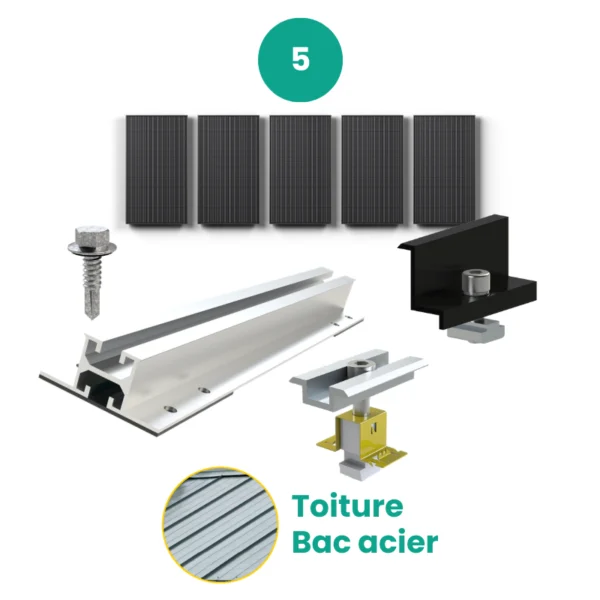 Kit de fixation bac acier – JORIS – 1 X 5 panneaux en portrait ou paysage