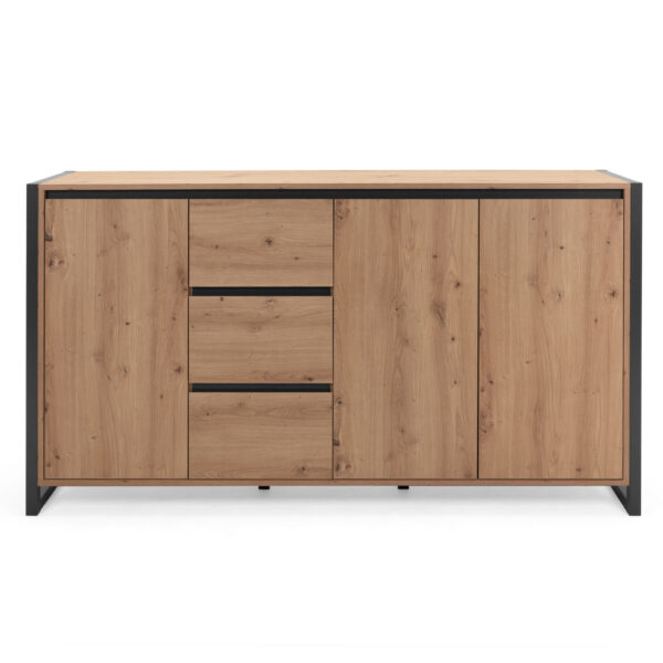 Buffet 3 portes + 3 tiroirs en bois et métal L160 x P40 x H88cm – Fabriqué en Europe