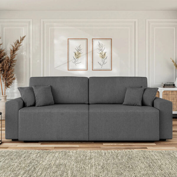 Canapé droit convertible en velours côtelé gris 3 places (Made in Europe)