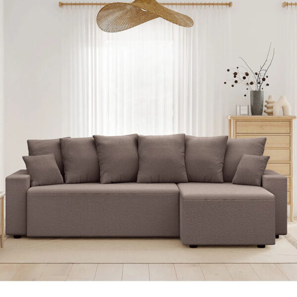 Canapé d’angle convertible en velours côtelé taupe 4 places (Made in Europe)