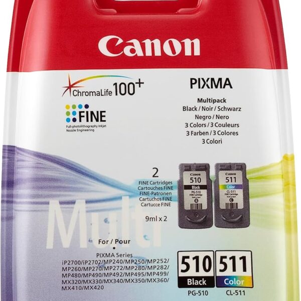 Canon PG-510 / CL-511 Multi pack – pack de 2 – noir, couleur (cyan, magenta, jaune) – original – cartouche d’encre
