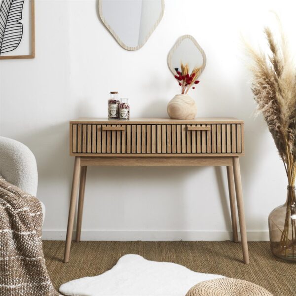 Console/bureau en bois design 100×35 2 tiroirs