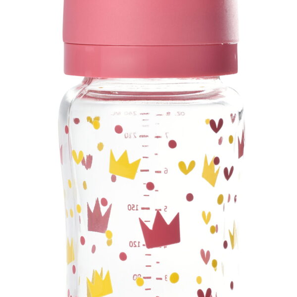 Biberon verre col large 240ml Crown pink