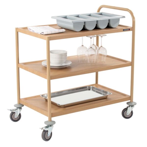 CASSELIN – Chariot de service imitation bois 3 plateaux 1 arceau