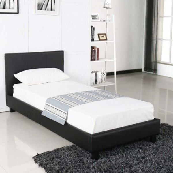 Lit 1 place en simili noir 90×190 vendu avec sommier