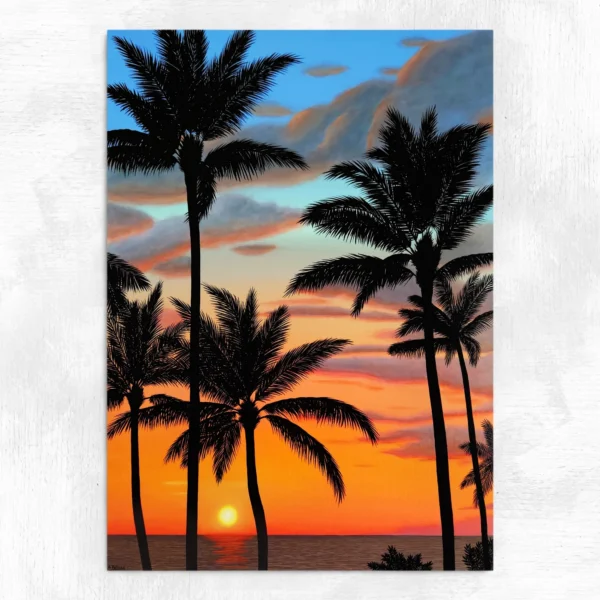 Tableau coucher de soleil sur plage de palmiers Sunset paradise