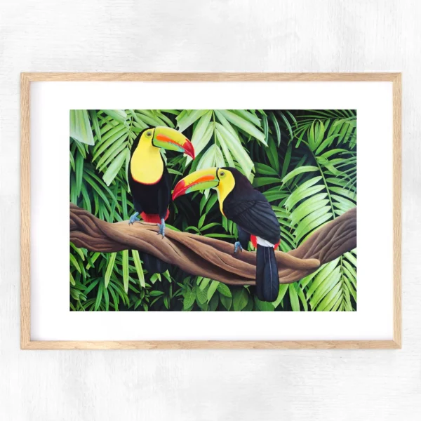 Impression encadrée oiseaux Toucans dans la jungle Rencontre tropicale