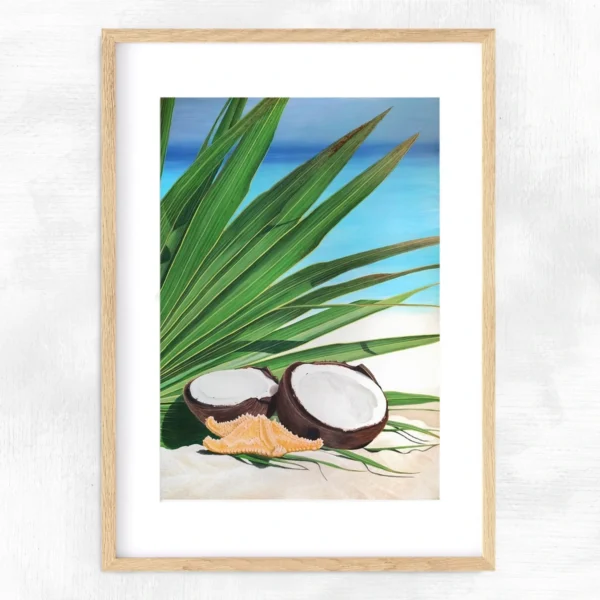 Impression encadrée plage, palmiers et noix de coco Délice exotique