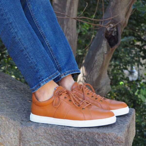 Baskets Made in France cuir grainé cognac