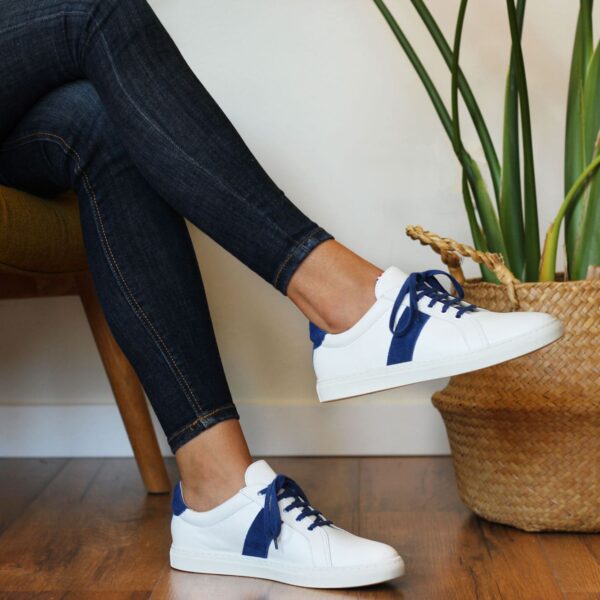 Baskets Made in France cuir blanc & bleu