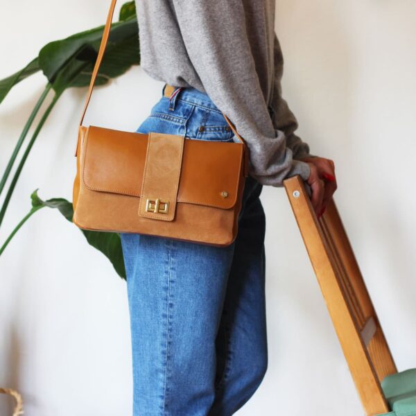 Sac bandoulière cuir camel