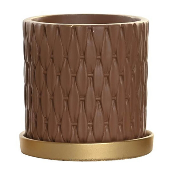 Vase en ciment design taupe et doré H15