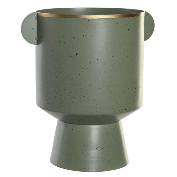 Vase déco en métal vert liseré doré H28