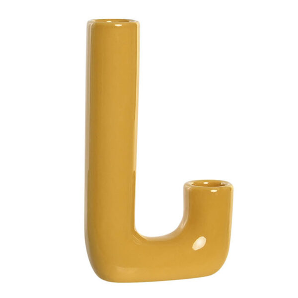 Vase art déco J en porcelaine H20 Ocre