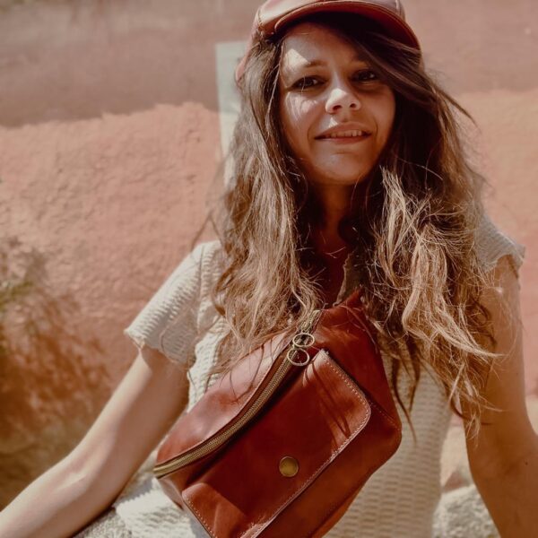Sac Banane Marine Cuir Marron Vintage