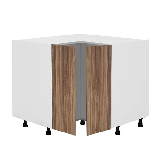 Meuble bas d’angle L93 x H85 x P93 – Bois foncé mélaminé – meuble livré monté