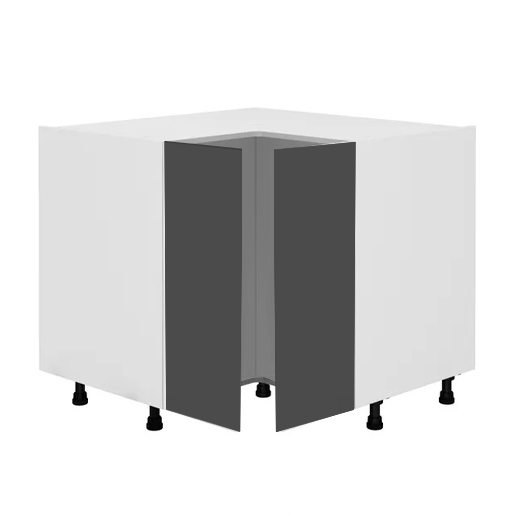 Meuble bas d’angle L93 x H85 x P93 – Gris mélaminé mat – meuble livré monté