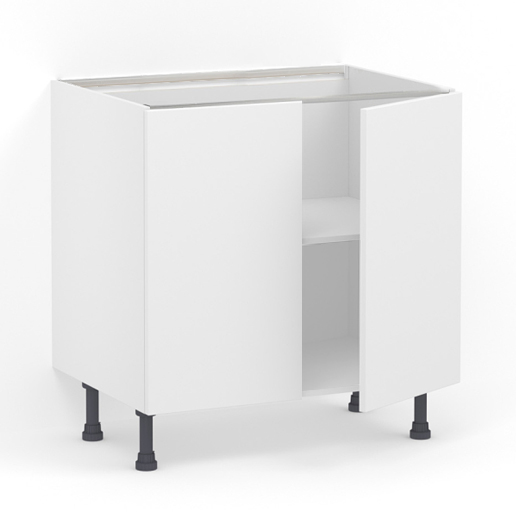 Meuble bas 2 portes L80 x H85 x P58 – Blanc laqué mat – meuble livré monté
