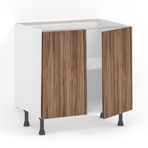 Meuble bas 2 portes L80 x H85 x P58 – Bois foncé mélaminé – meuble livré monté