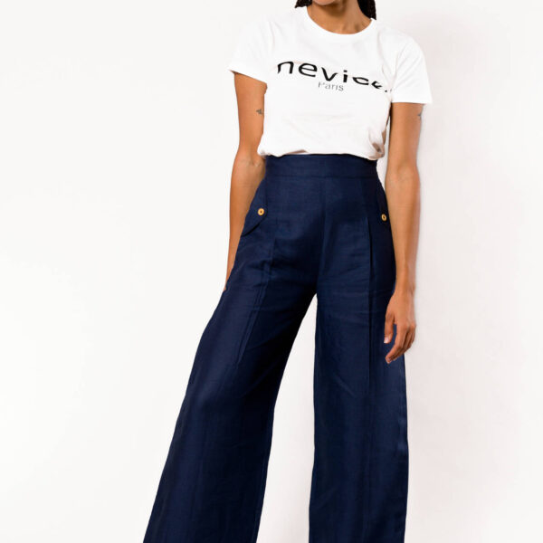 Pantalon en lin bleu marine