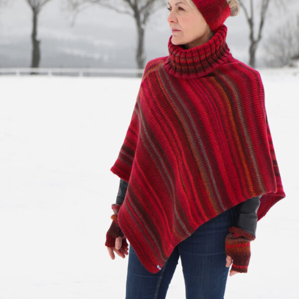 Poncho Rafael bordeaux-marron en maille