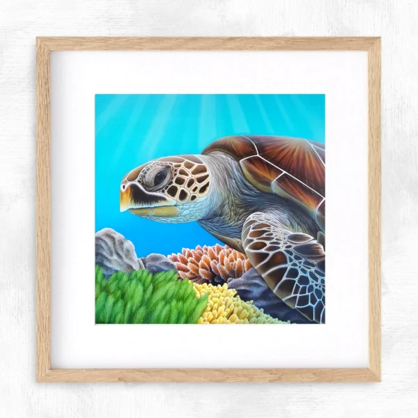 Impression encadrée tortue de mer Sagesse océanique