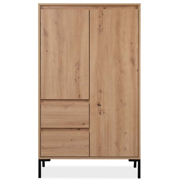 Buffet haut 2 portes + 2 tiroirs en bois et métal L81 x P40 x H139cm – Fabriqué en Europe