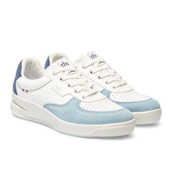 Baskets femme Bettyli dessus cuir blanc et bleu