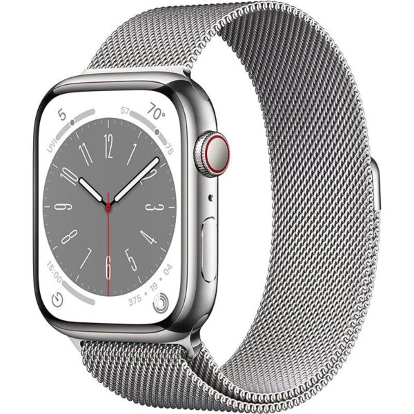 Apple Watch Series 8 (GPS + Cellular) – acier inoxydable argent – montre intelligente avec boucle milanaise – argent – 32 Go
