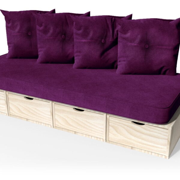Banquette cube 200 cm + futon + coussins