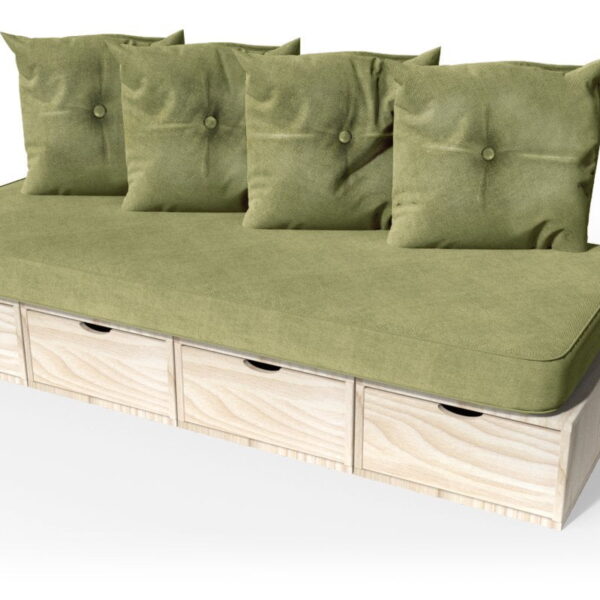 Banquette cube 200 cm + futon + coussins