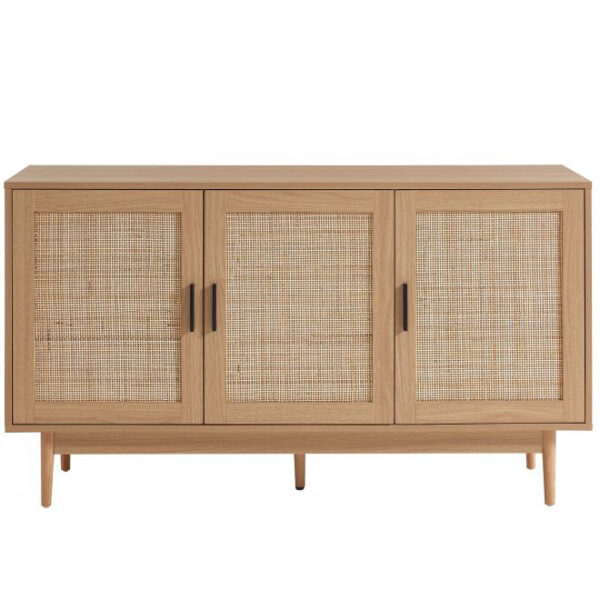 Buffet en bois clair cannage et métal