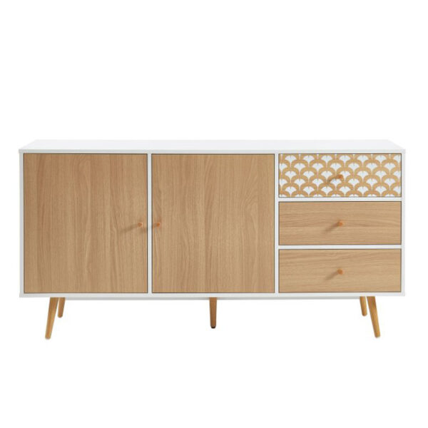 Buffet blanc en bois 3 tiroirs + 2 portes