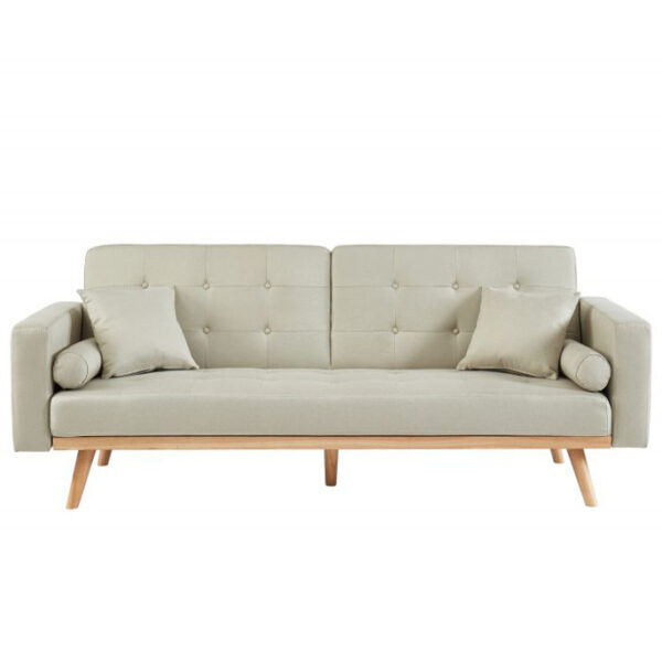 Canapé confort convertible 3 places en tissus couleur lin pied bois