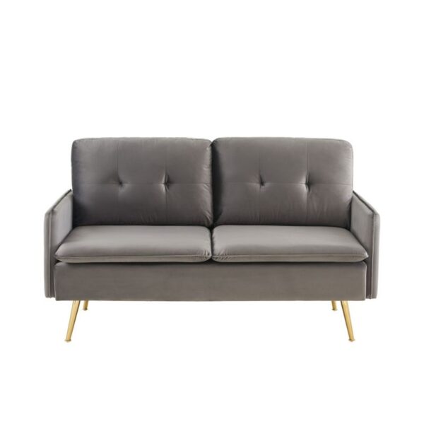 Canapé 2 places confort en velours gris avec pieds en métal doré