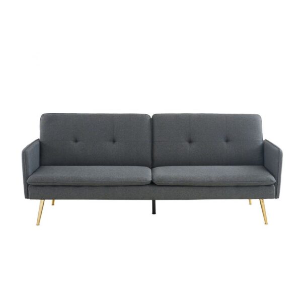 Canapé convertible 3 places en tissus gris anthracite pied métal doré