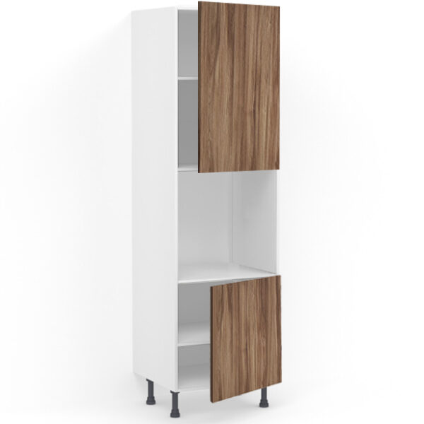 Colonne 2 portes + four L60 x H215 x P58 – Bois foncé mélaminé – meuble livré monté