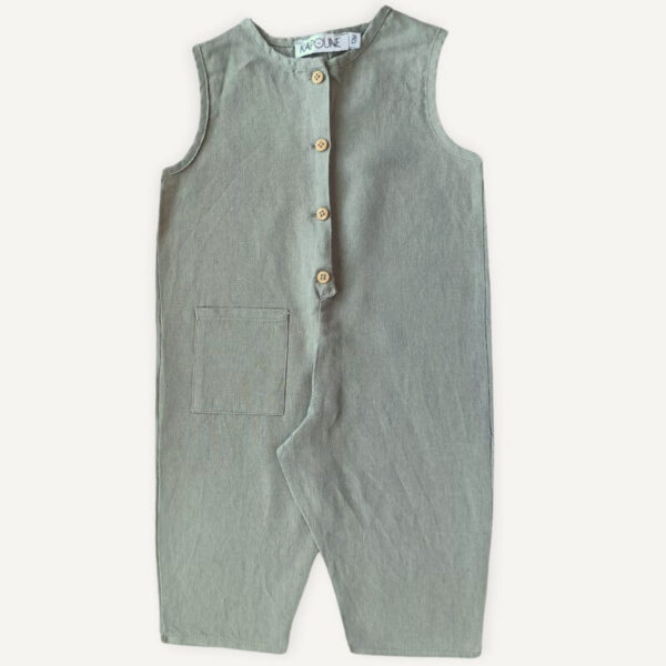 Combinaison bébé lin olive seconde main – 12 mois