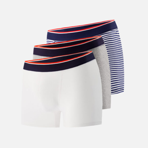 Pack Trio Boxer Marius Blanc Marinière Gris Chiné blanc