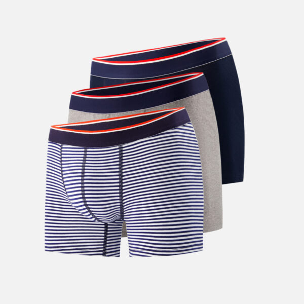 Pack Trio Boxer Michel Marinière Marine Gris Chiné blanc