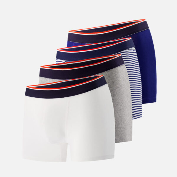 Pack Quatro Boxer Marius Blanc Marinière Marine Gris Clair blanc