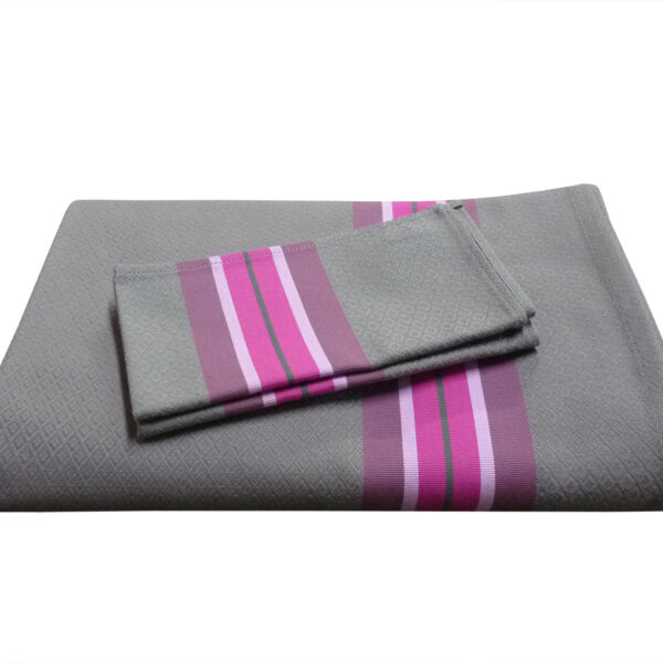 Ensemble nappe et serviettes gris et fushia PUIVERT